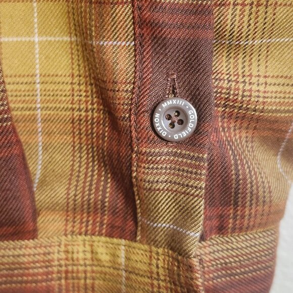 Dixxon Shirt Mens Extra Large Brown Yellow Plaid Goldfield Flannel Snap Front - Picture 6 of 11
